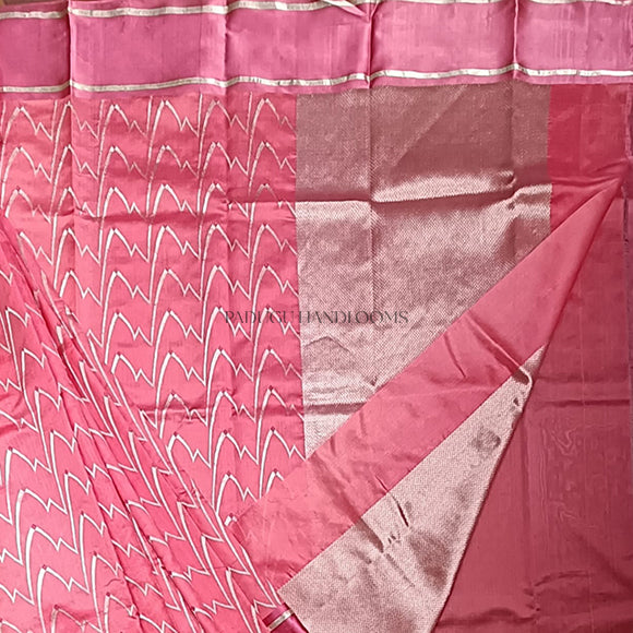 Carnation Pink Chanderi Pure Silk Handloom Saree