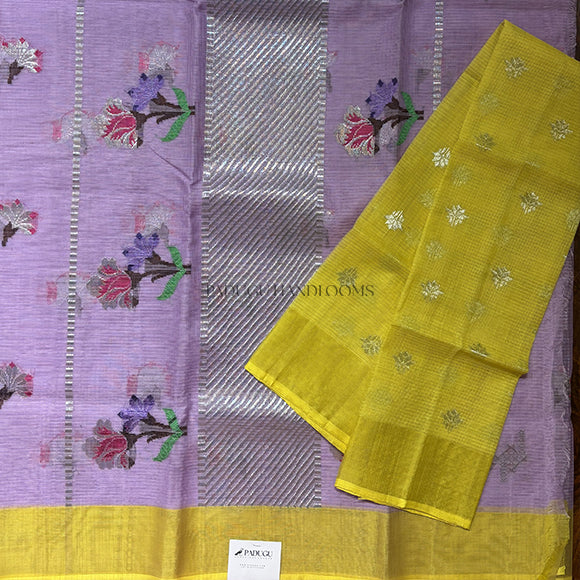 Lavendar Zari Kota Pure Handloom Saree