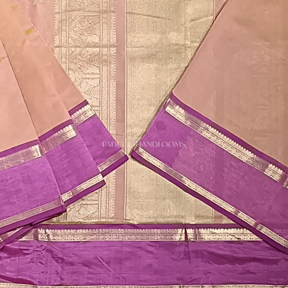 Pinkish Cream Kanchi Pure Cotton Silk Handloom Saree