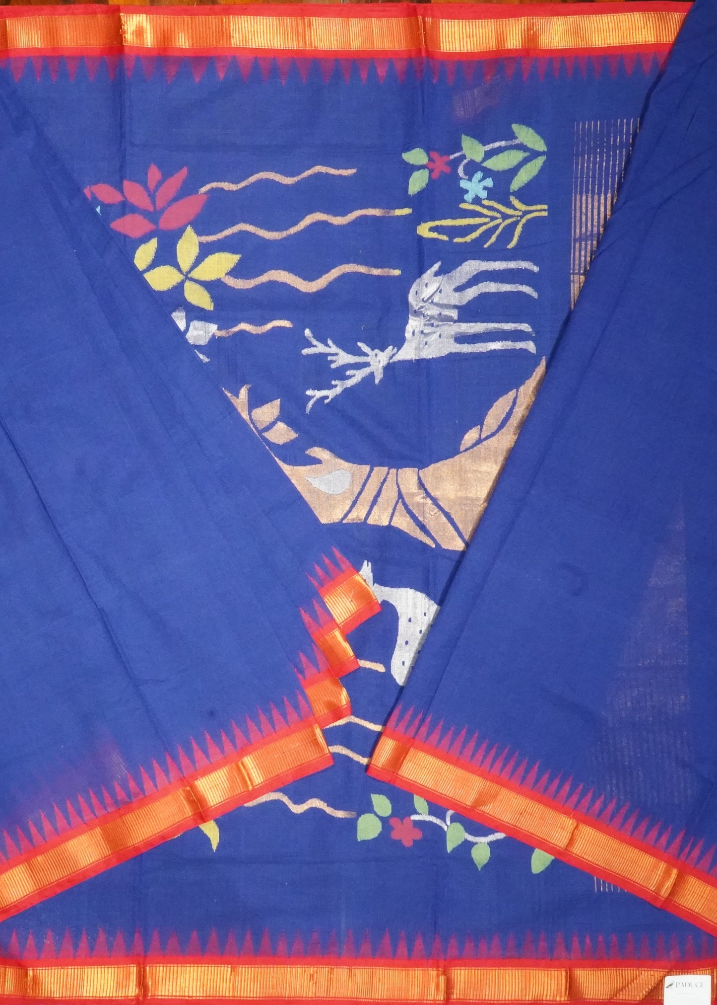 Blue Ponduru  Jamdani Pure Cotton Handloom Saree