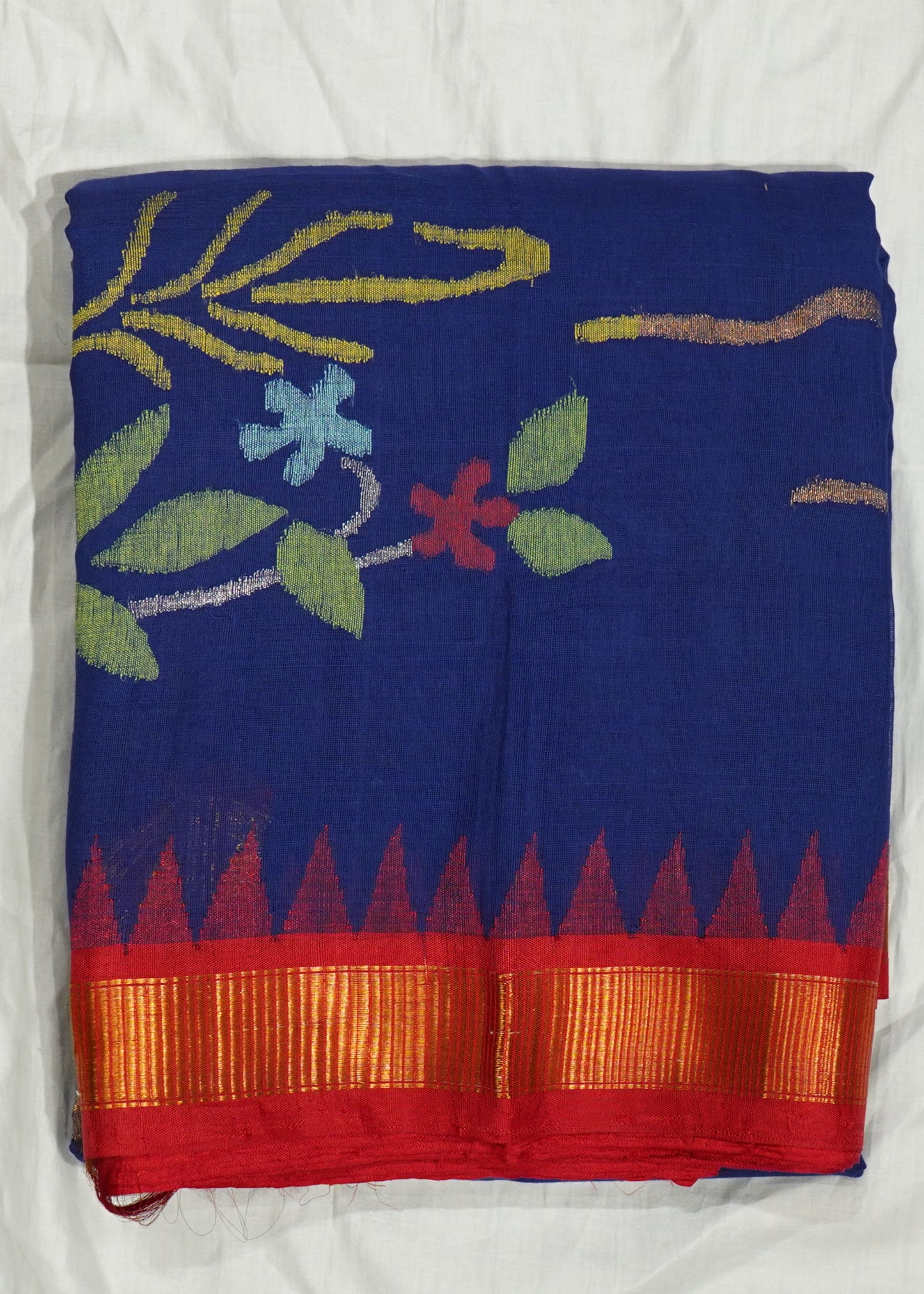 Blue Ponduru  Jamdani Pure Cotton Handloom Saree