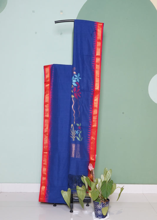 Blue Ponduru  Jamdani Pure Cotton Handloom Saree