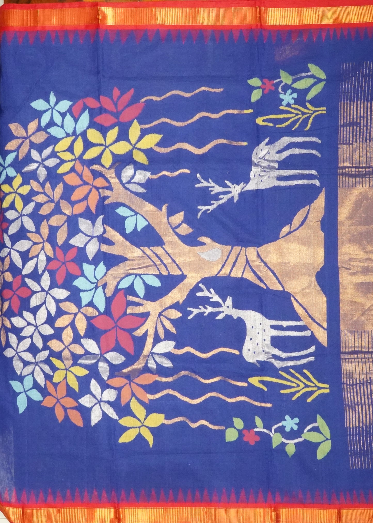 Blue Ponduru  Jamdani Pure Cotton Handloom Saree