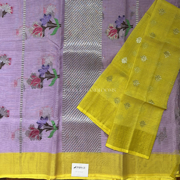 Lavendar Zari Kota Pure Handloom Saree