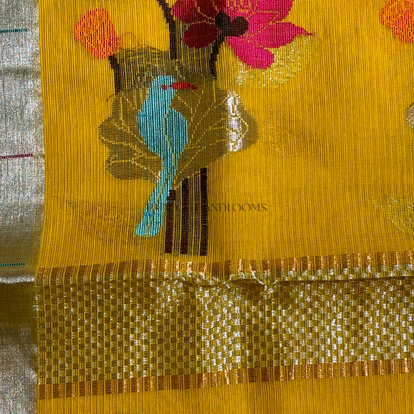 Yellow Zari Kota Pure Handloom Saree