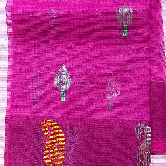 Baby Pink Zari Kota Pure Handloom Saree