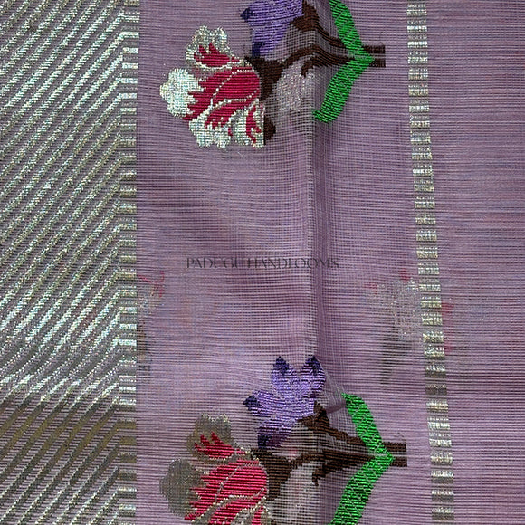 Lavendar Zari Kota Pure Handloom Saree