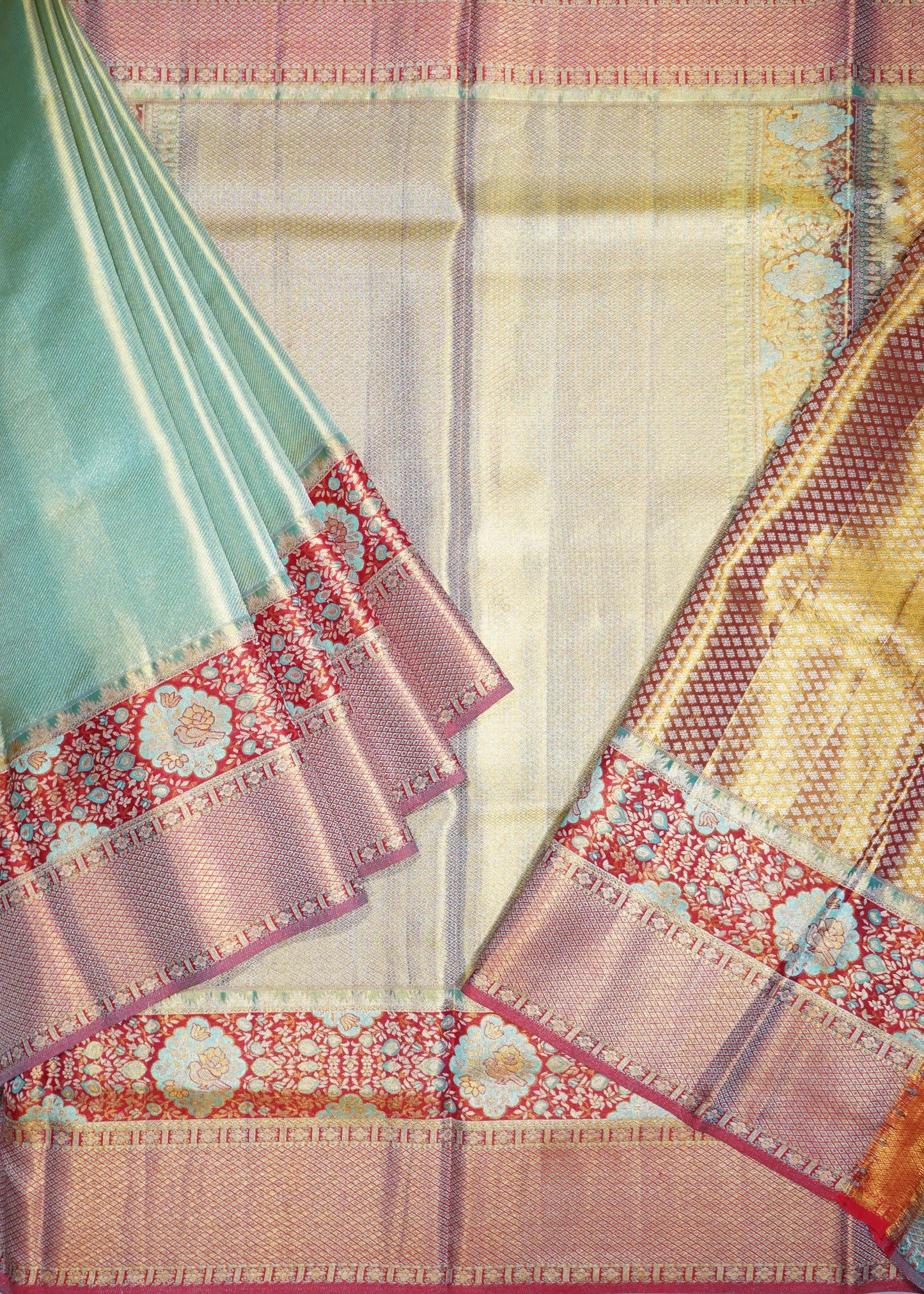 Sea Green Kanchi All Over Pure Silk Handloom Saree