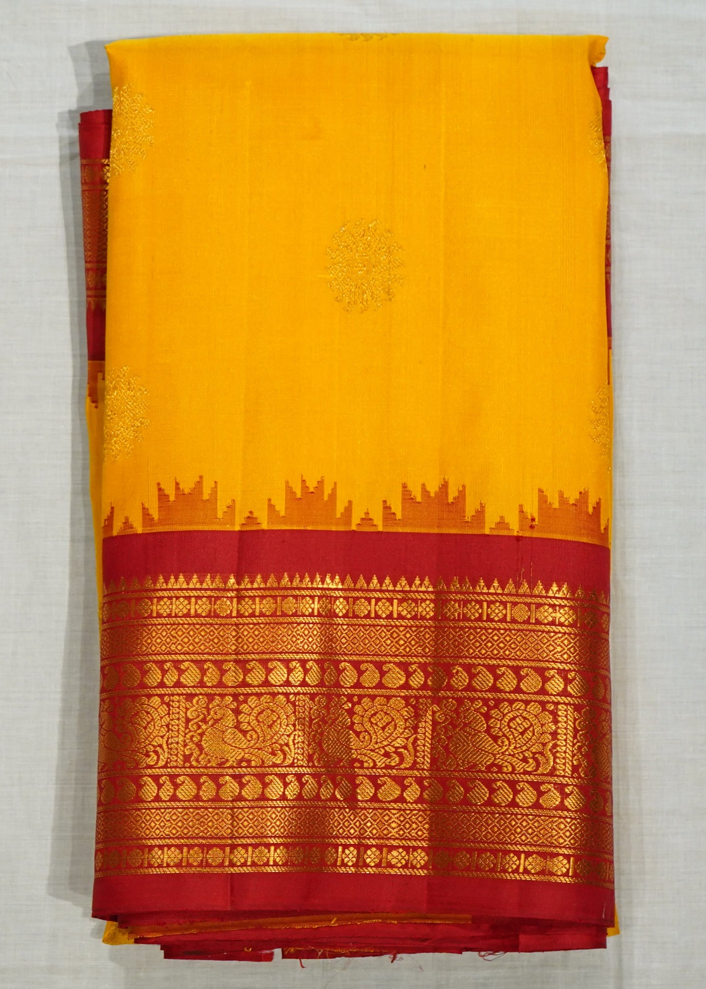 Yellow Gadwal Zari Buti Pure Silk Saree
