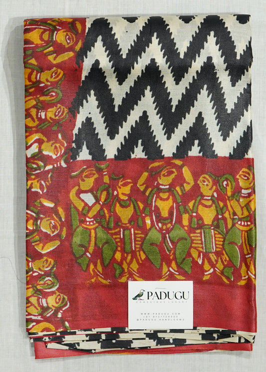 Black Tussar Hand Block Print Pure Handloom Saree