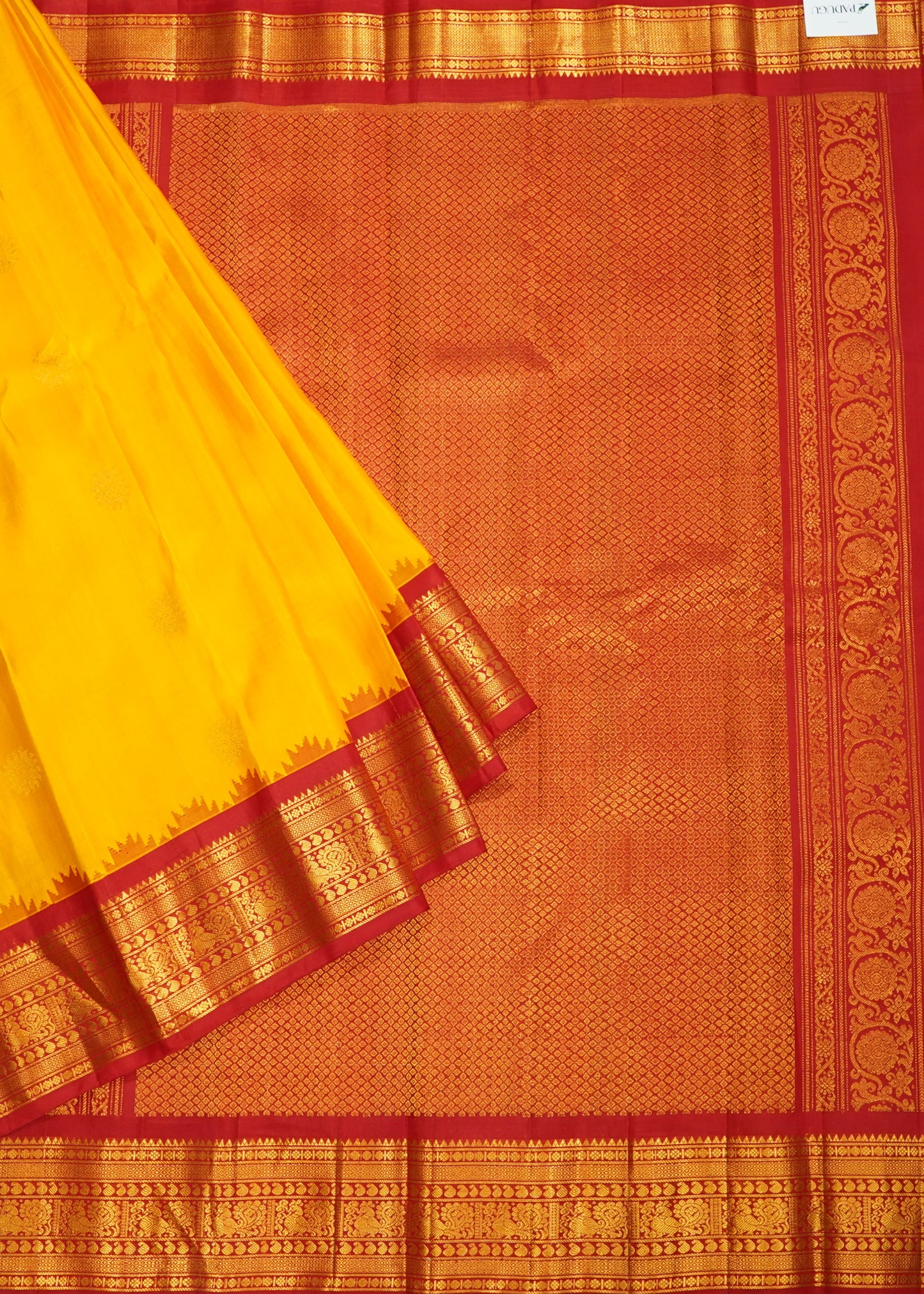 Yellow Gadwal Zari Buti Pure Silk Saree