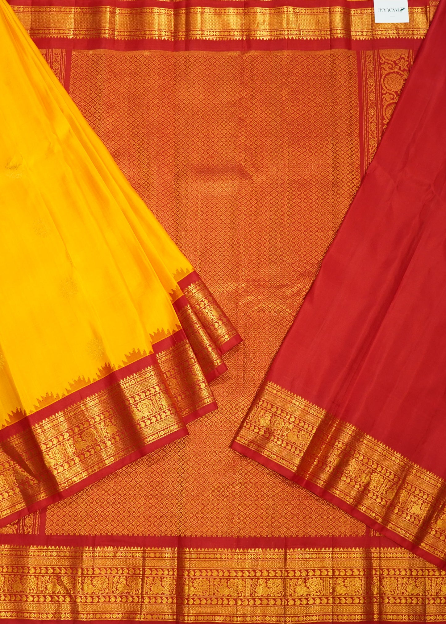 Yellow Gadwal Zari Buti Pure Silk Saree