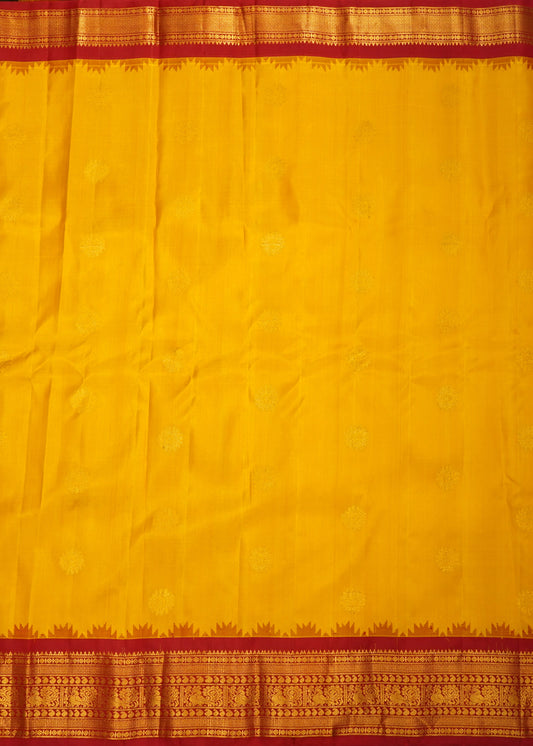 Yellow Gadwal Zari Buti Pure Silk Saree