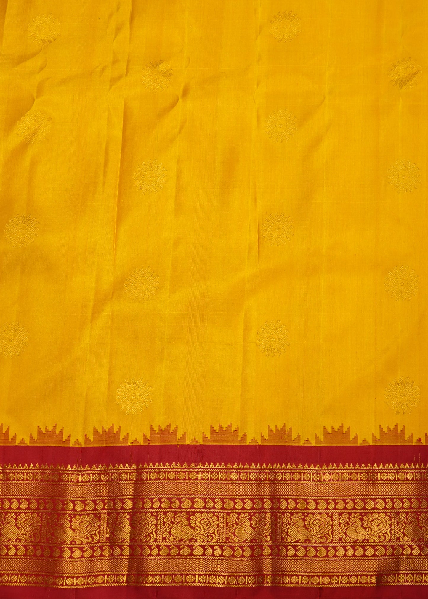 Yellow Gadwal Zari Buti Pure Silk Saree