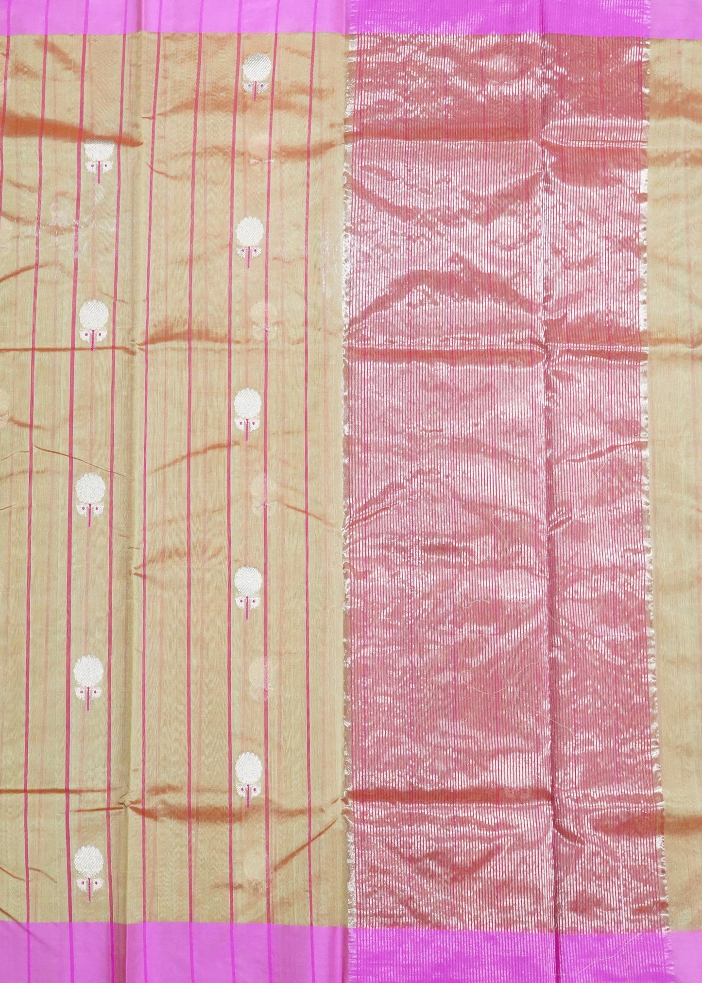 Gold Pink Chanderi Zari Donaal Buti Pure Silk  Handloom Saree