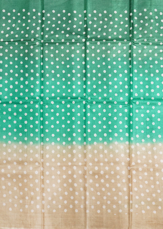 Green Tussar Hand Block Print Pure Handloom Saree