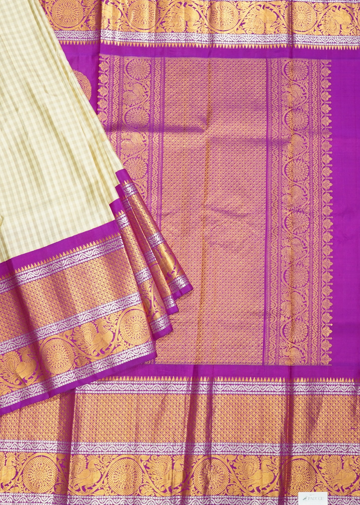 Gadwal Checks Big Zari Border Pure Silk Saree