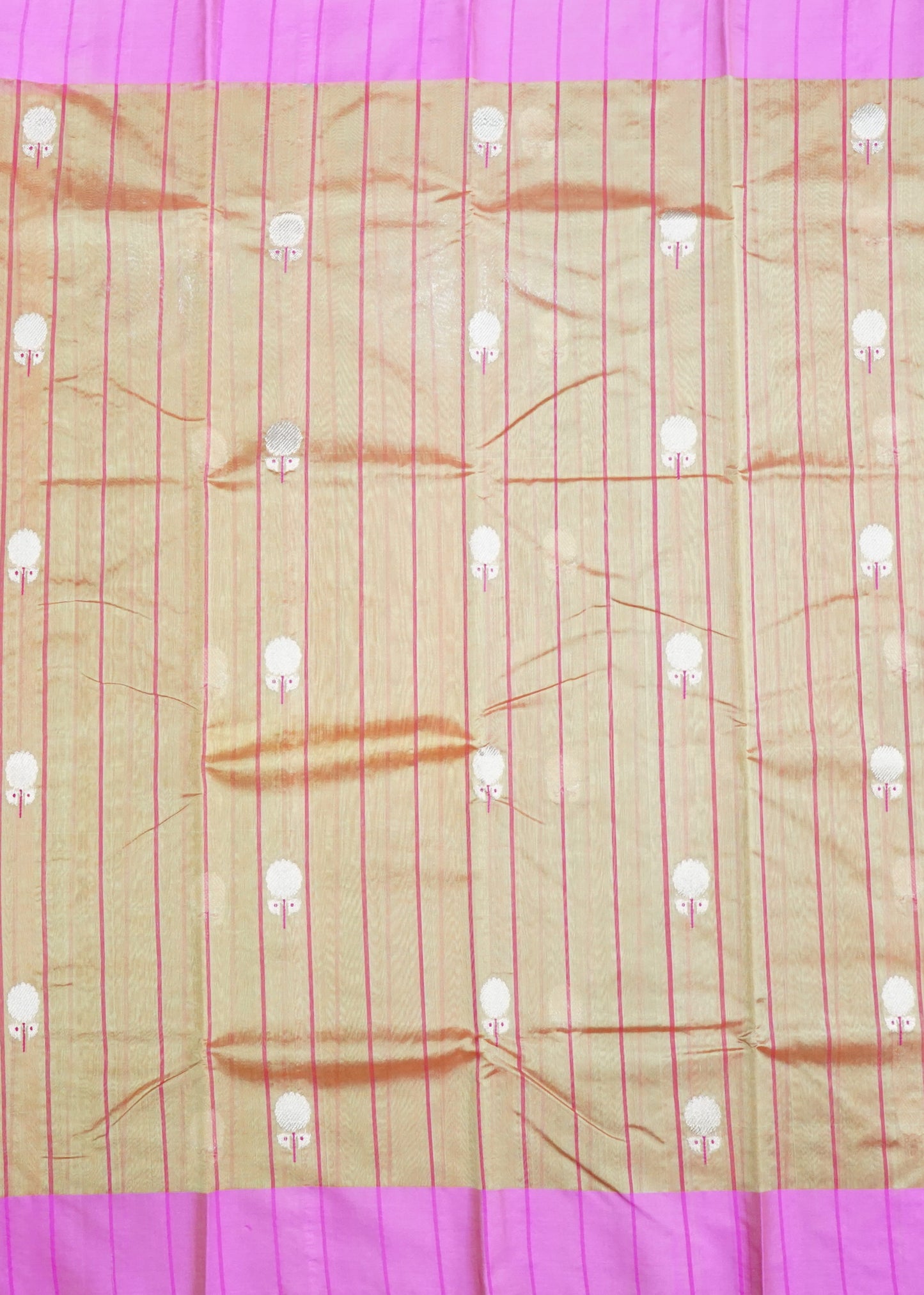 Gold Pink Chanderi Zari Donaal Buti Pure Silk  Handloom Saree