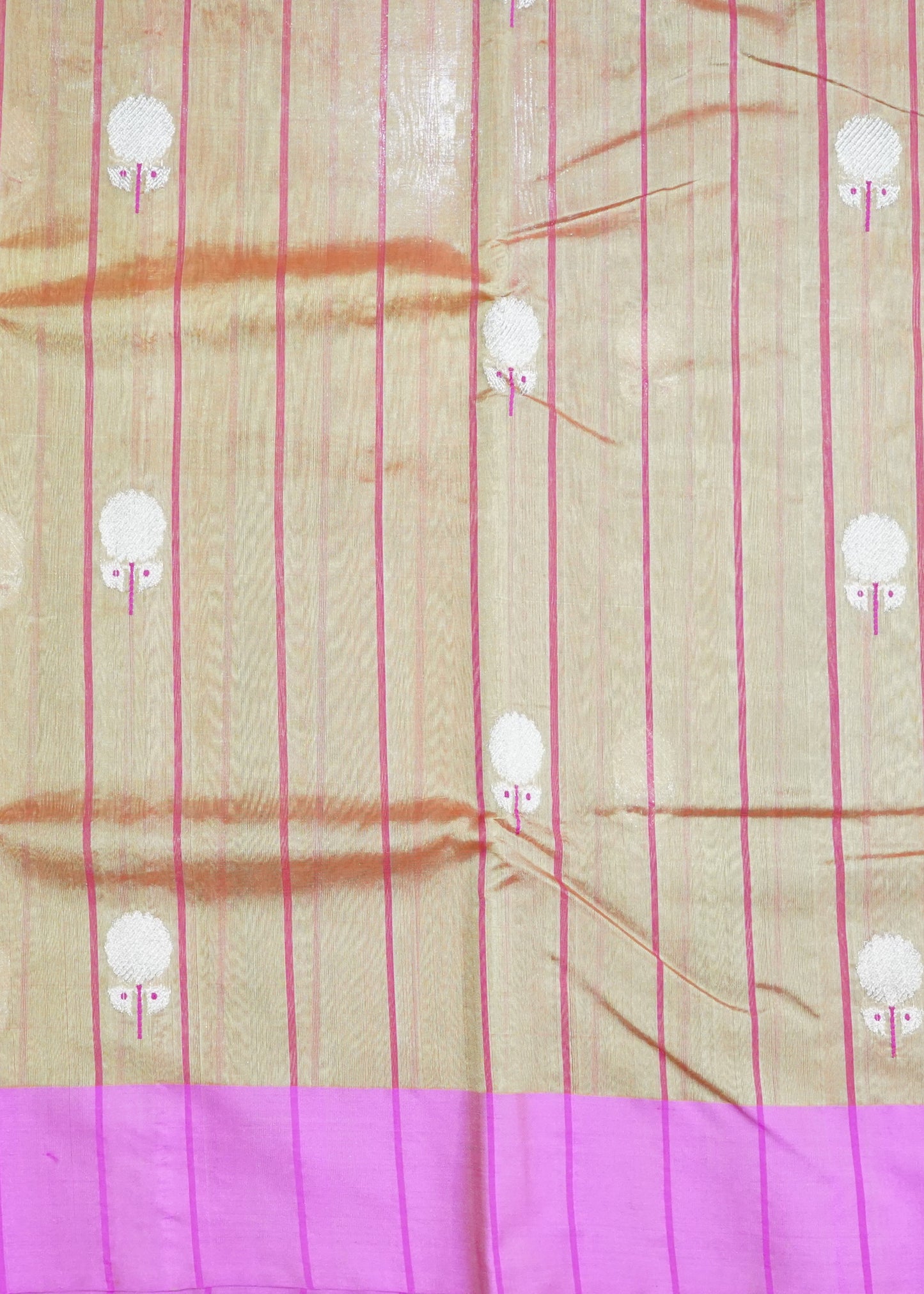 Gold Pink Chanderi Zari Donaal Buti Pure Silk  Handloom Saree