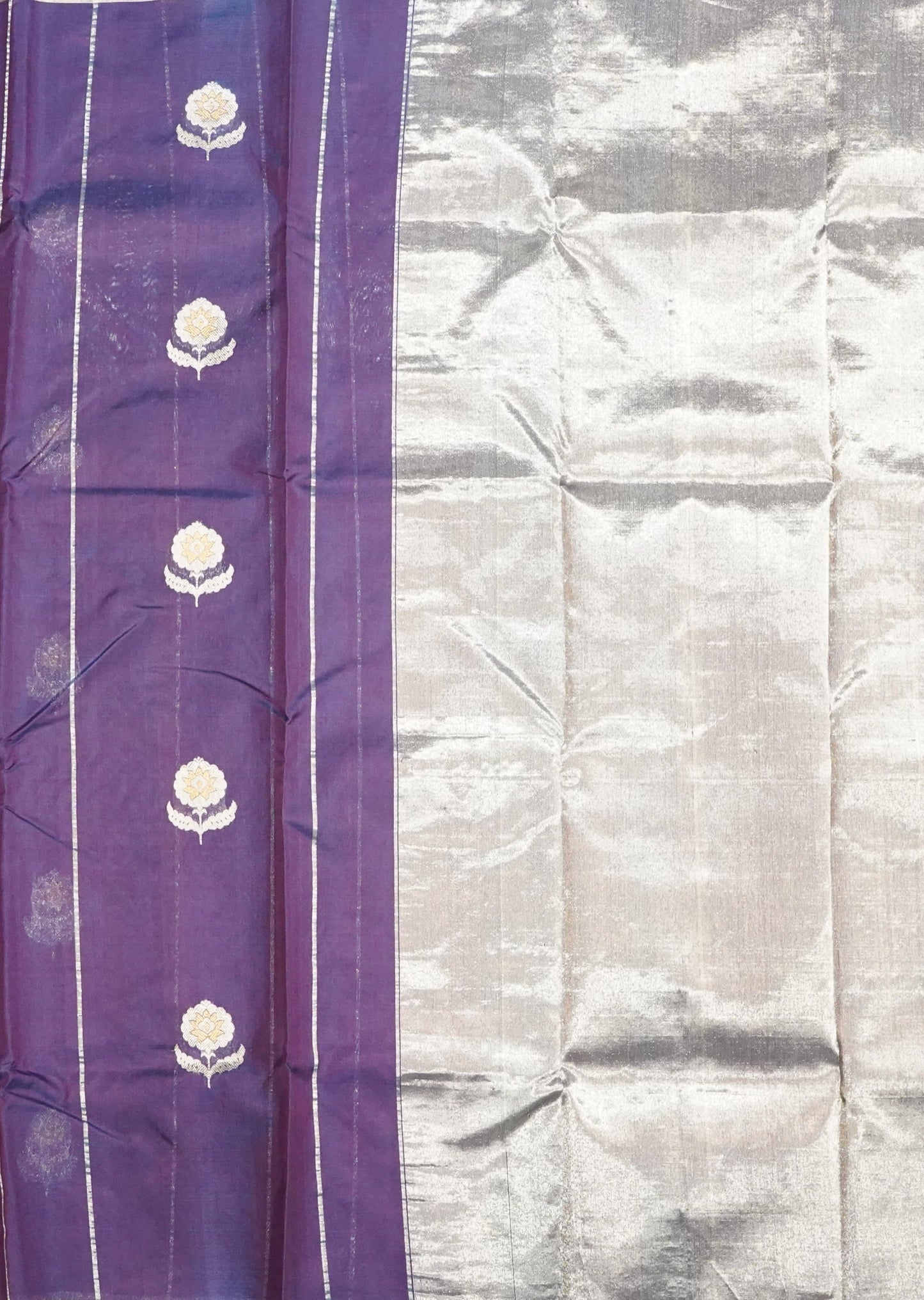 Dark Violet Chanderi Zari Eknaal Buti Pure Silk  Handloom Saree