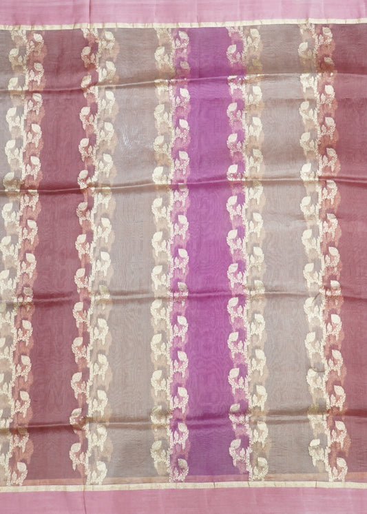 Mauve Banaras Rangkaat Kora Pure Silk Handloom Saree