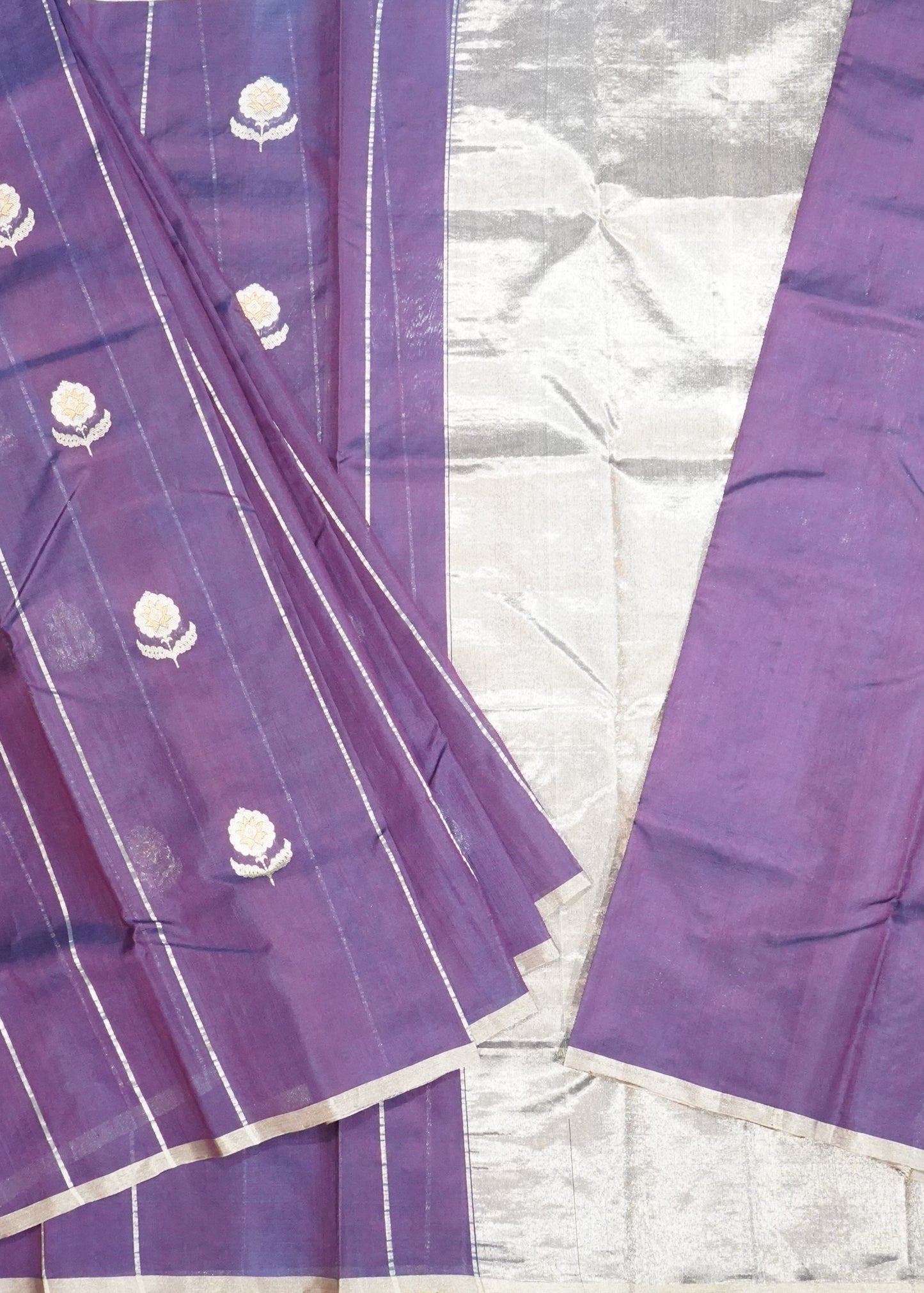 Dark Violet Chanderi Zari Eknaal Buti Pure Silk  Handloom Saree