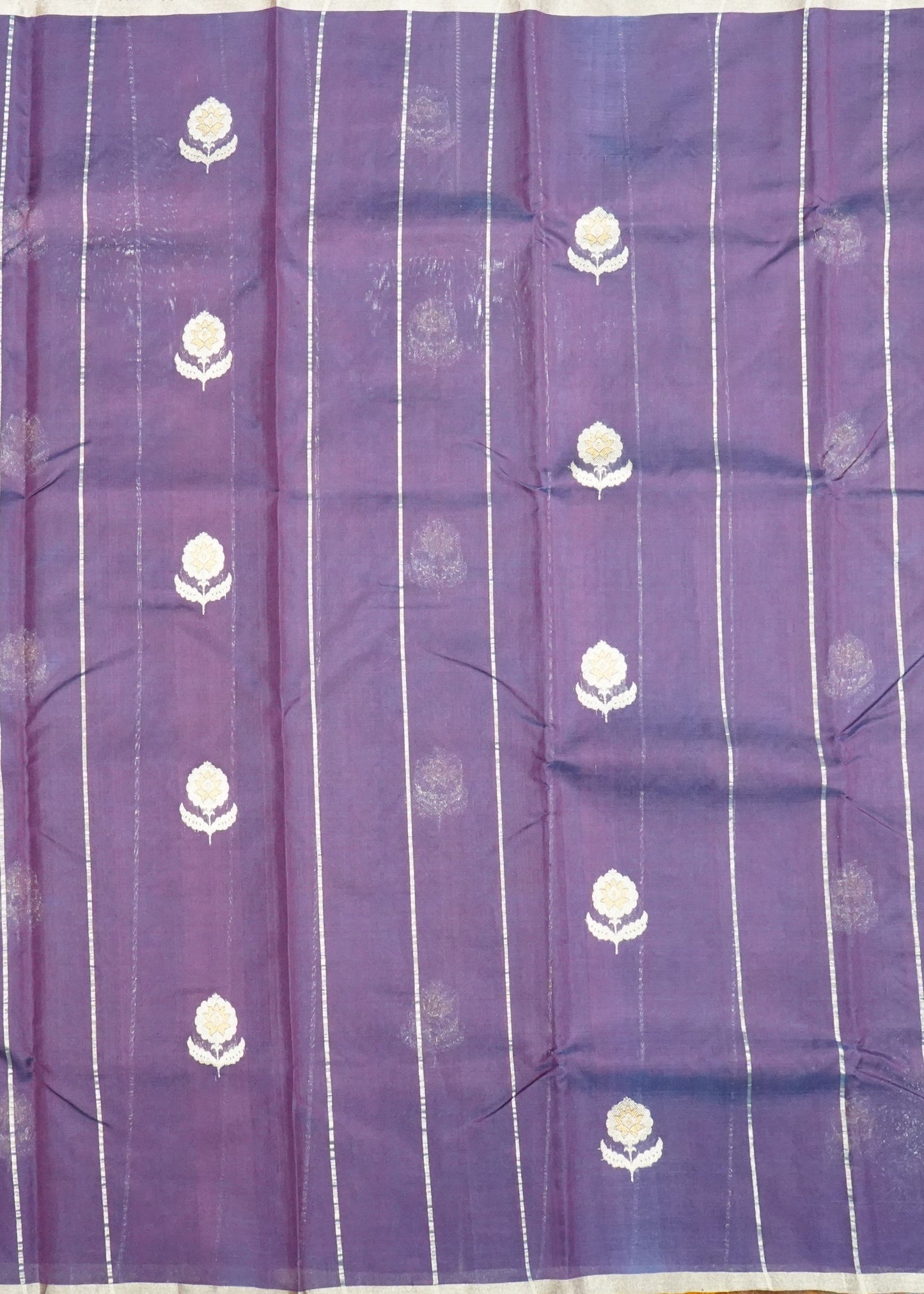 Dark Violet Chanderi Zari Eknaal Buti Pure Silk  Handloom Saree