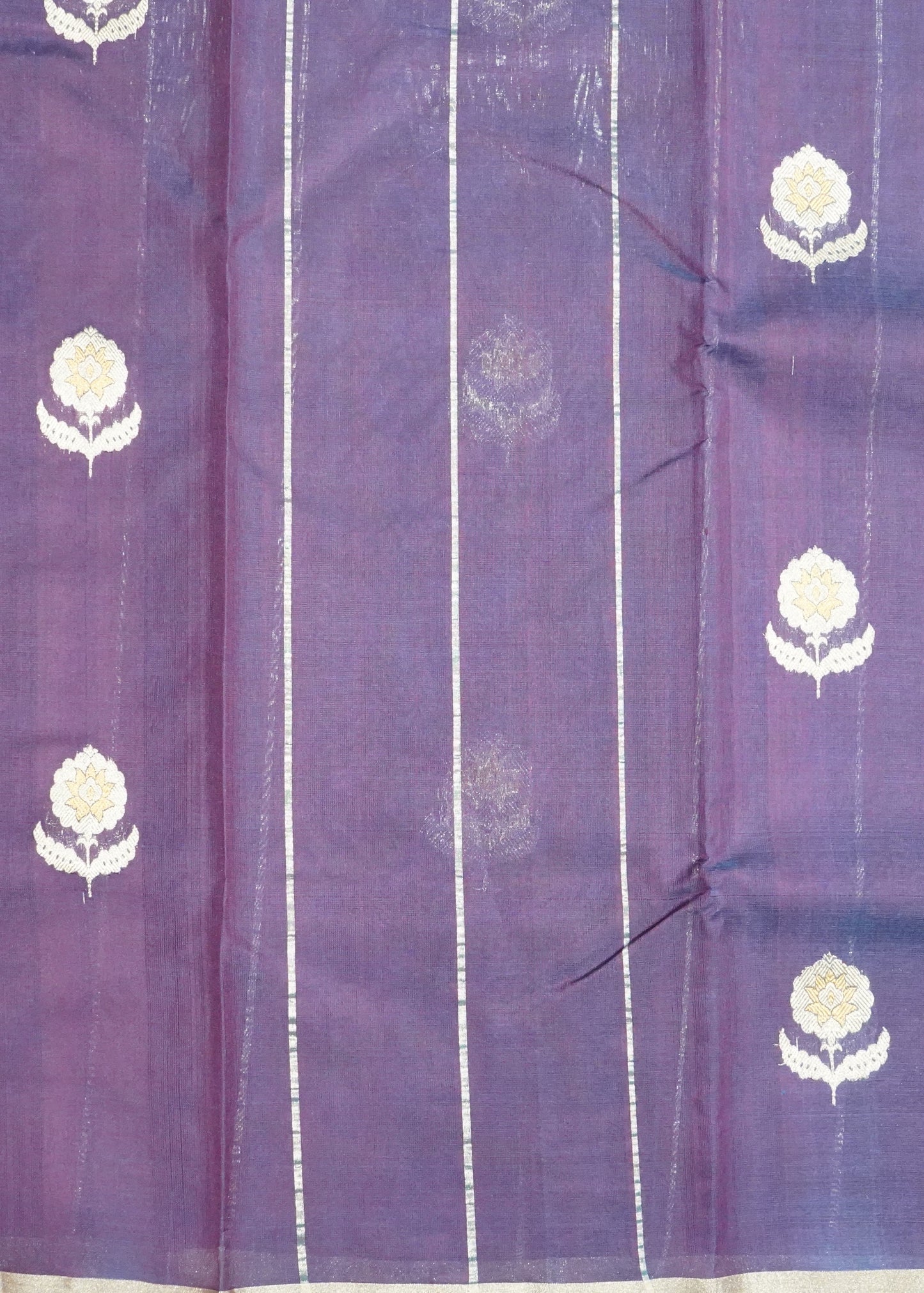 Dark Violet Chanderi Zari Eknaal Buti Pure Silk  Handloom Saree