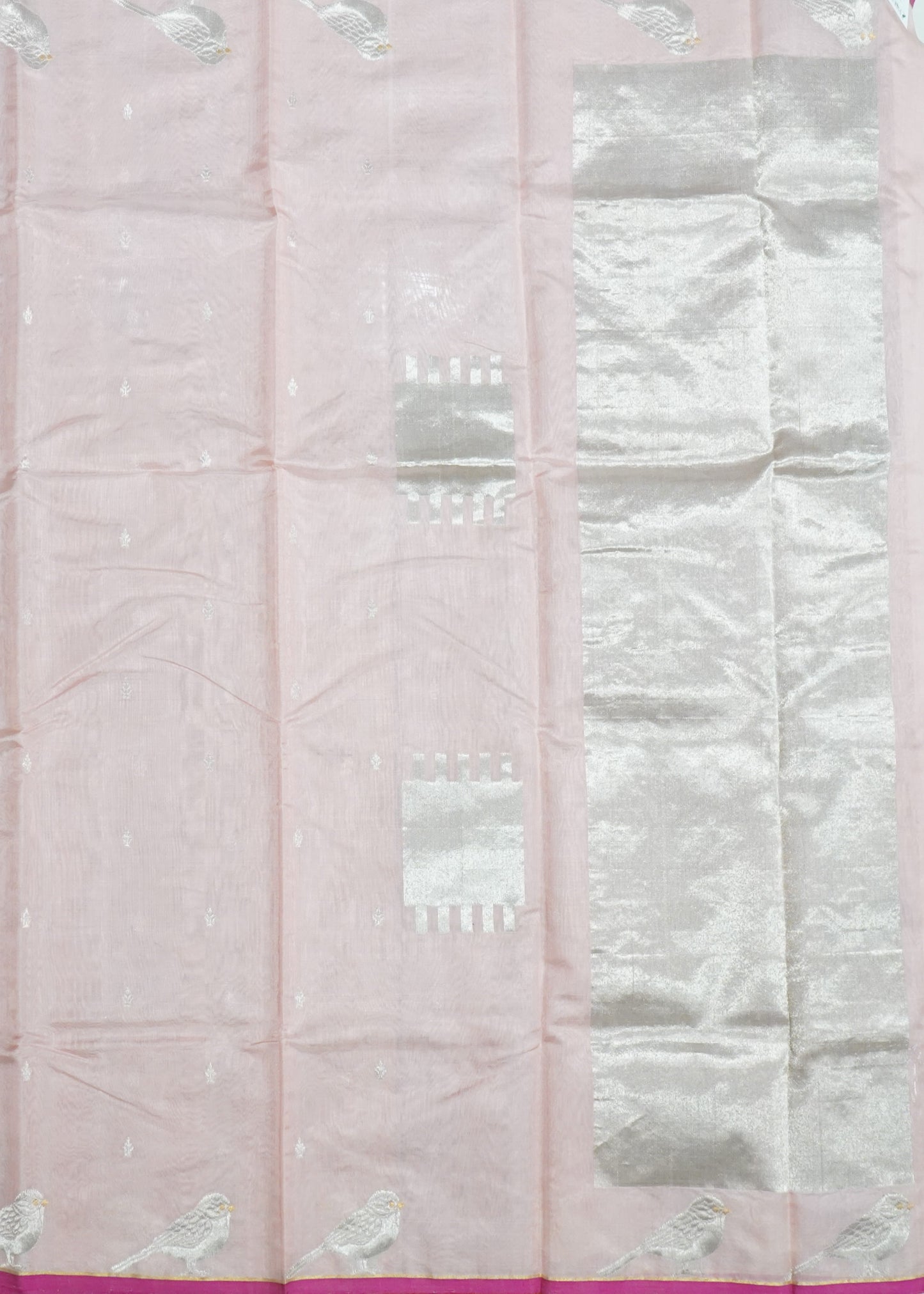 Light Pink Chanderi  Zari Donaal Buti Pure Silk  Handloom Saree