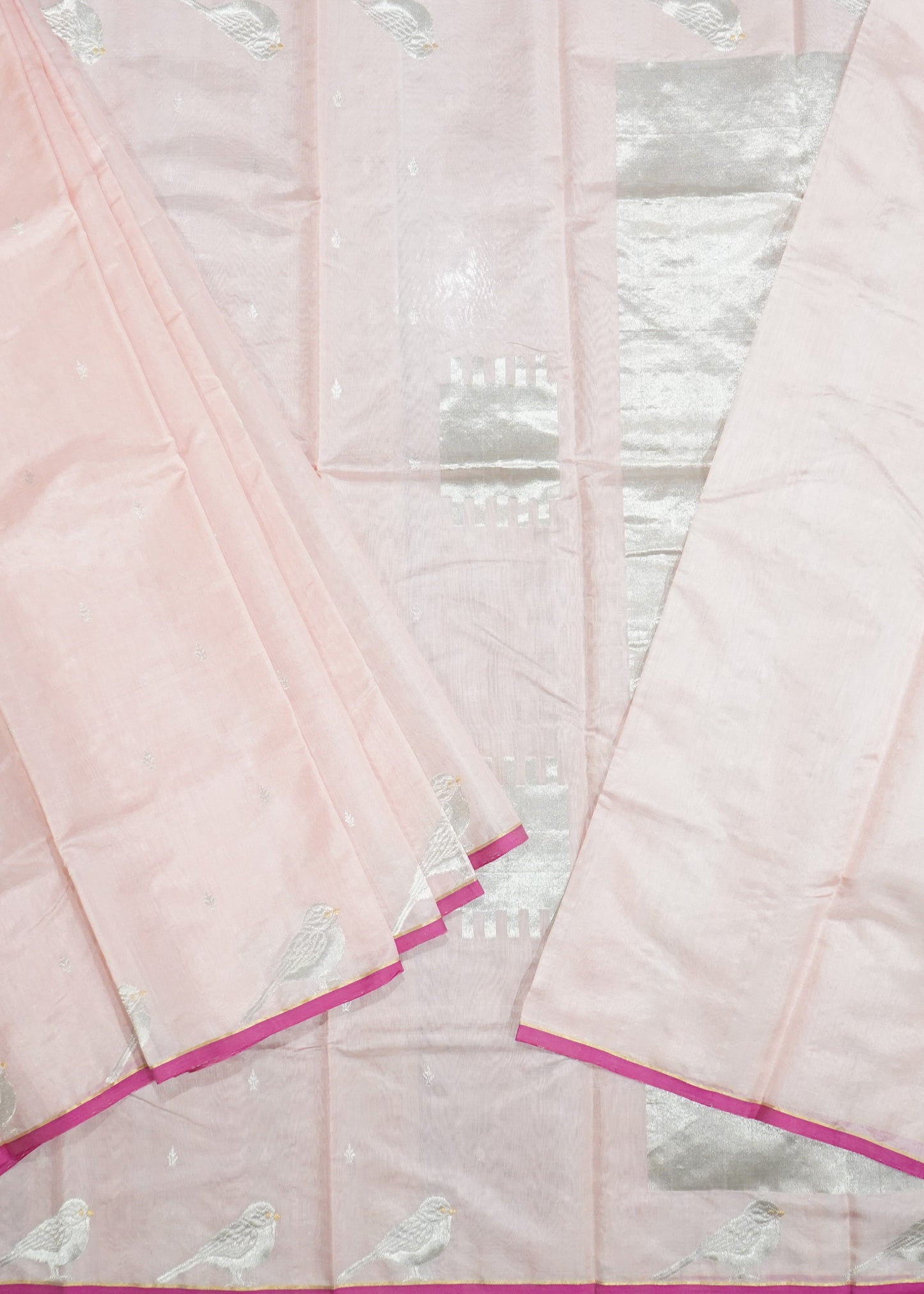 Light Pink Chanderi  Zari Donaal Buti Pure Silk  Handloom Saree