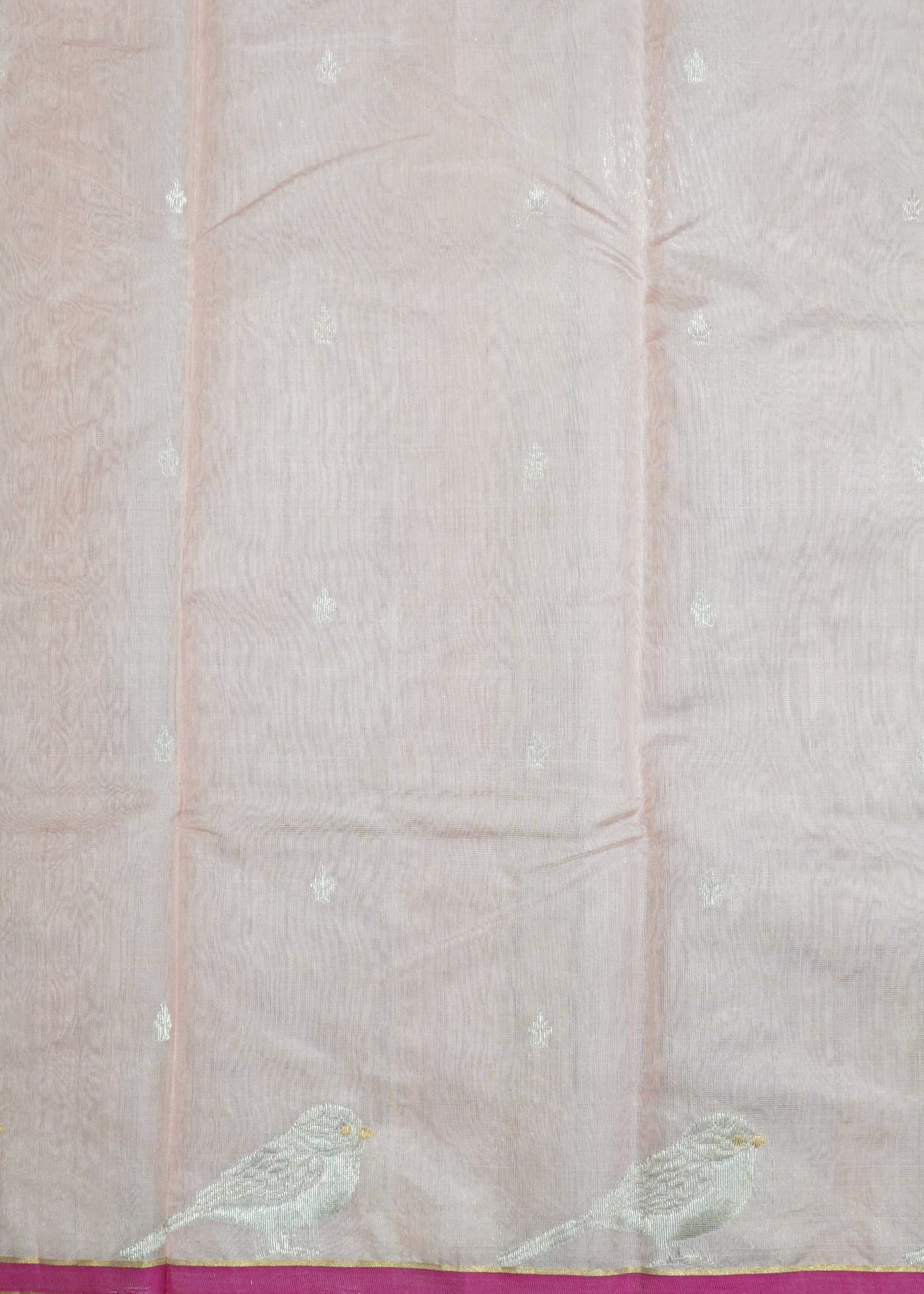 Light Pink Chanderi  Zari Donaal Buti Pure Silk  Handloom Saree