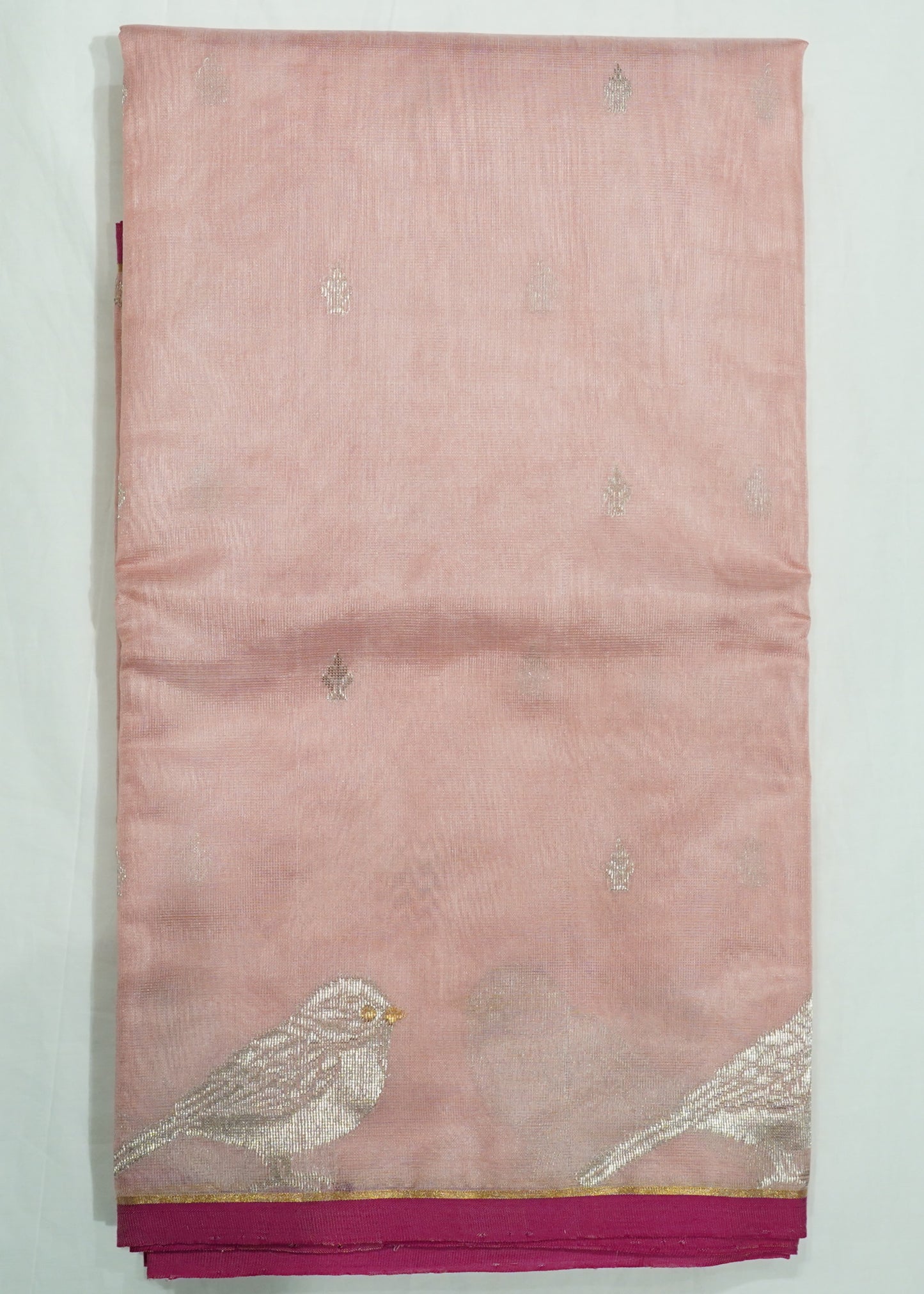 Light Pink Chanderi  Zari Donaal Buti Pure Silk  Handloom Saree