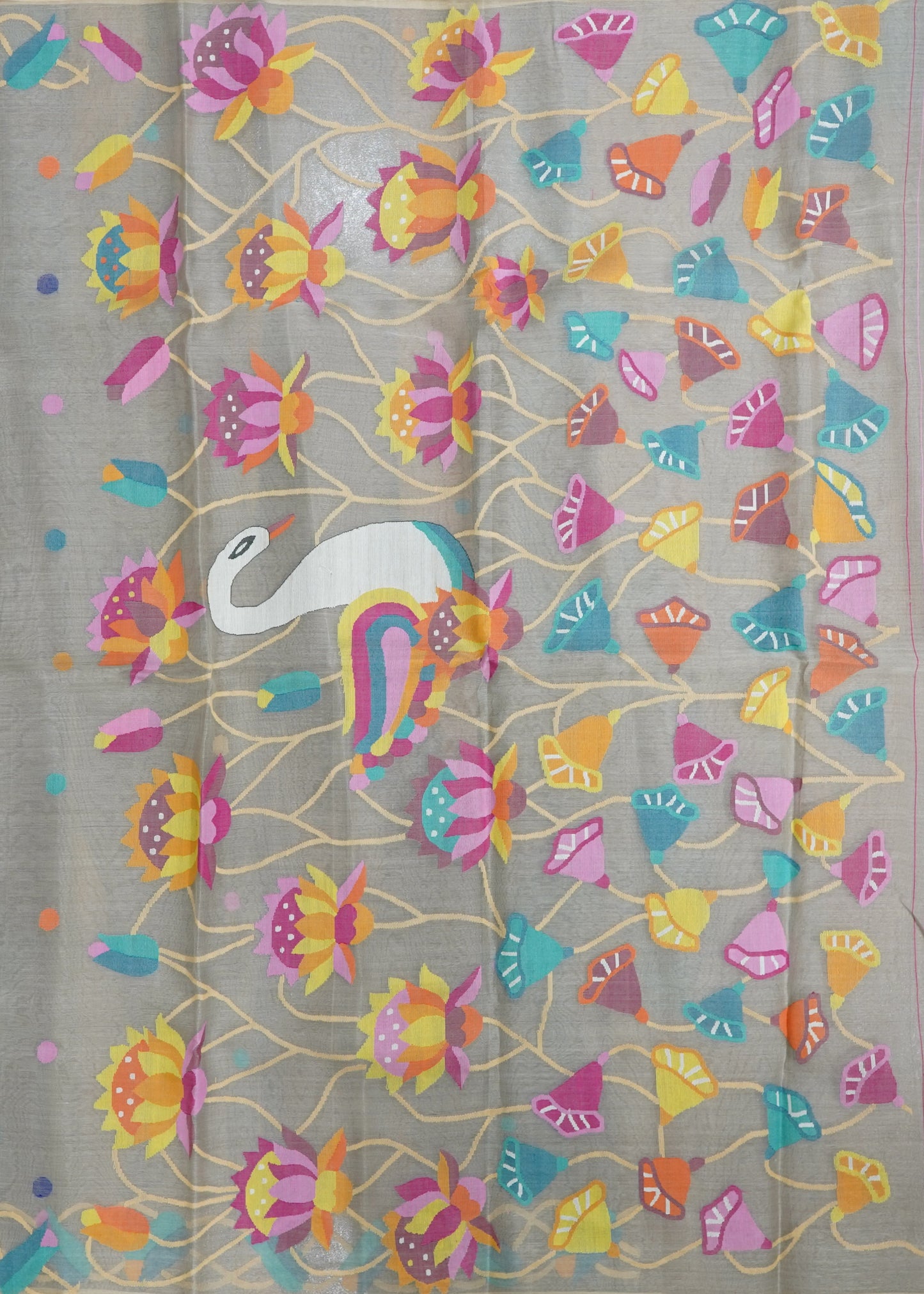 Gray Bengal Jamdhani Buti Muslin Pure Silk Handloom saree