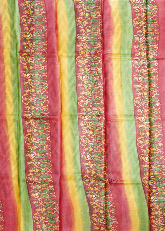 Black Tussar Hand Block Print Pure Handloom Saree