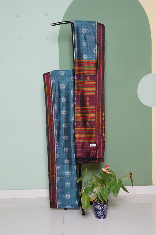 Orissa Ikkat Gray Dongriai Pure Silk Saree