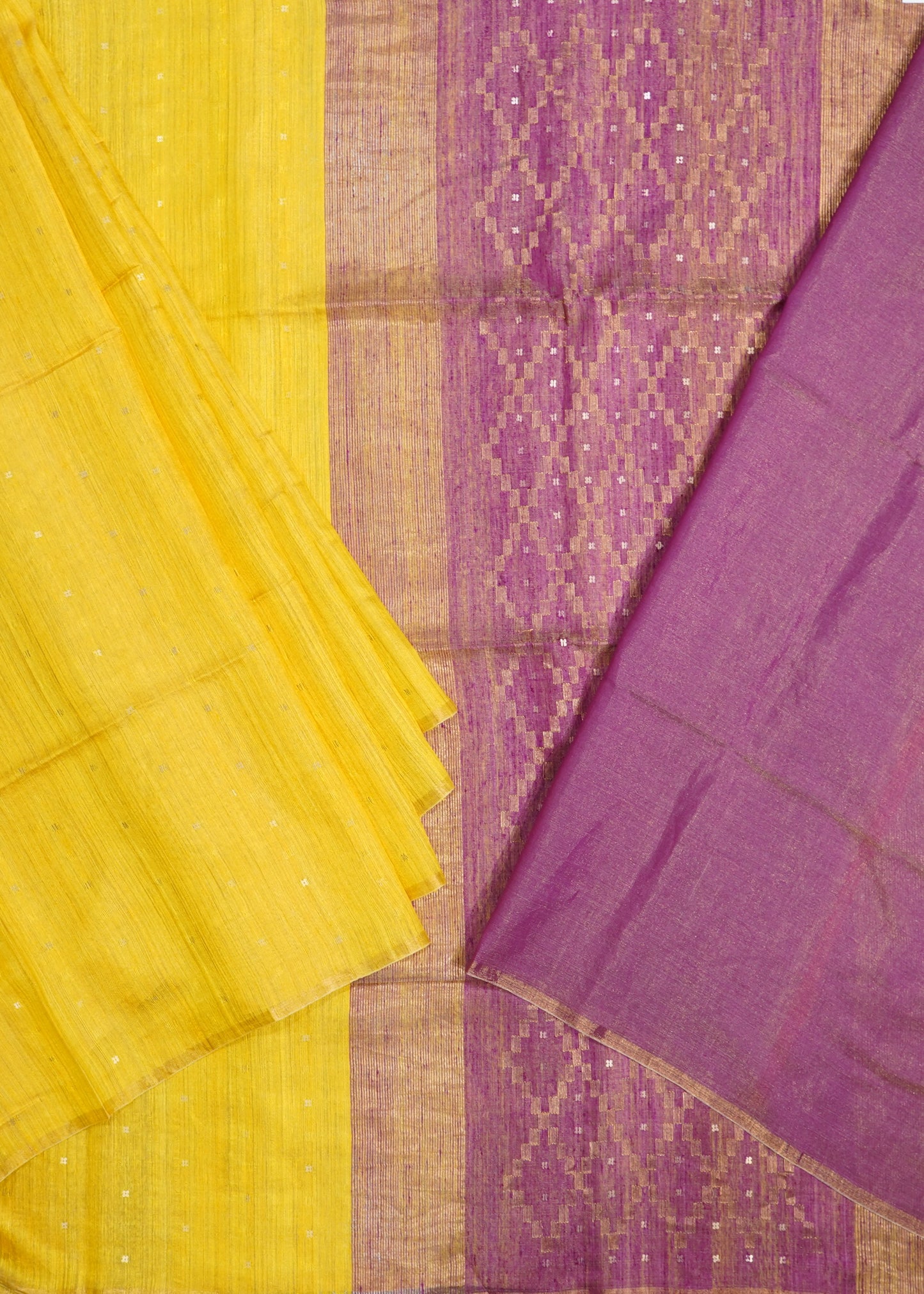 Yellow Bengal Mutka Pure Silk Handloom saree