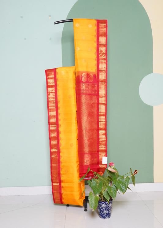 Yellow Gadwal Zari Buti Pure Silk Saree