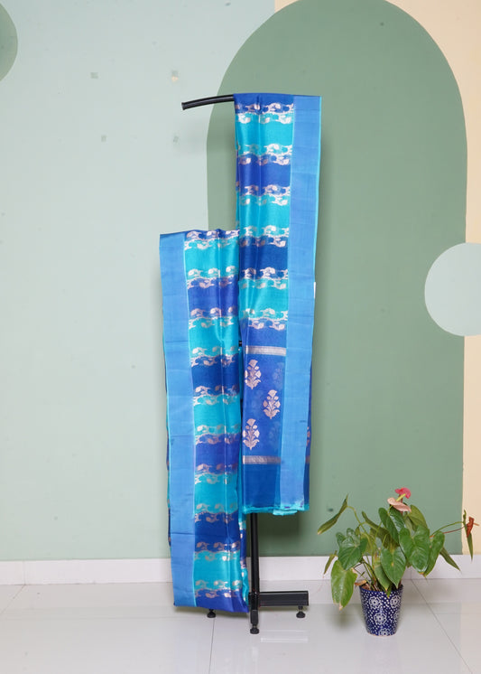 Rama Blue Banaras Rangkaat Kora Pure Silk Handloom Saree