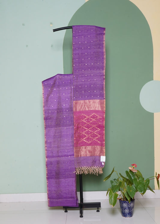 Violet Bengal Mutka Pure Silk Handloom Saree