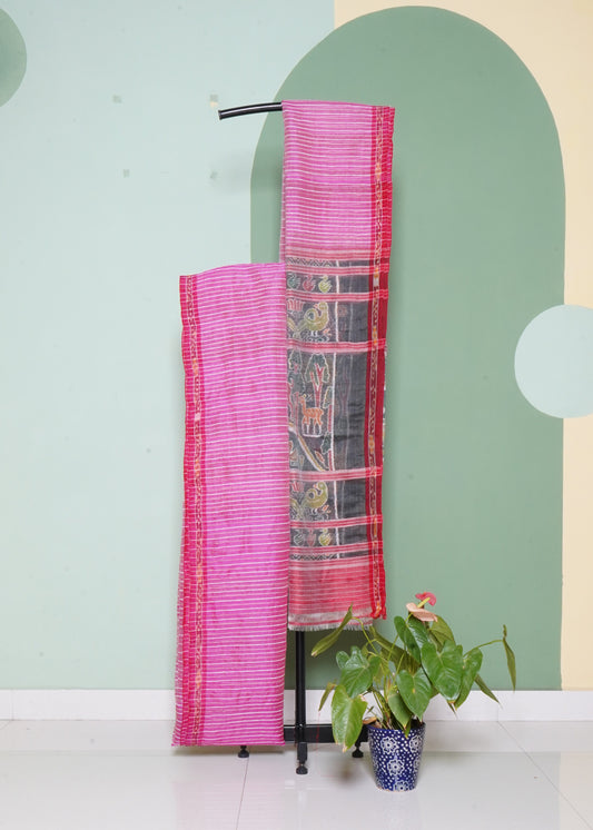 Pink Orissa Net Pure Silk Handloom Saree