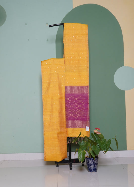 Yellow Bengal Mutka Pure Silk Handloom saree