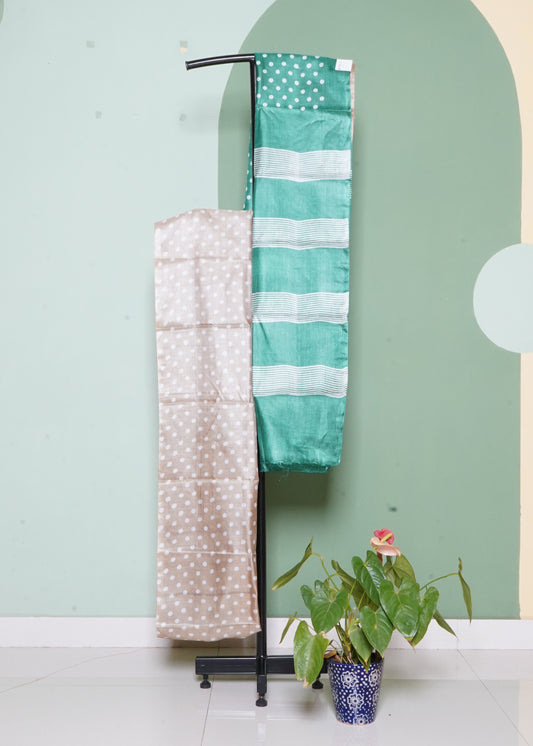 Green Tussar Hand Block Print Pure Handloom Saree