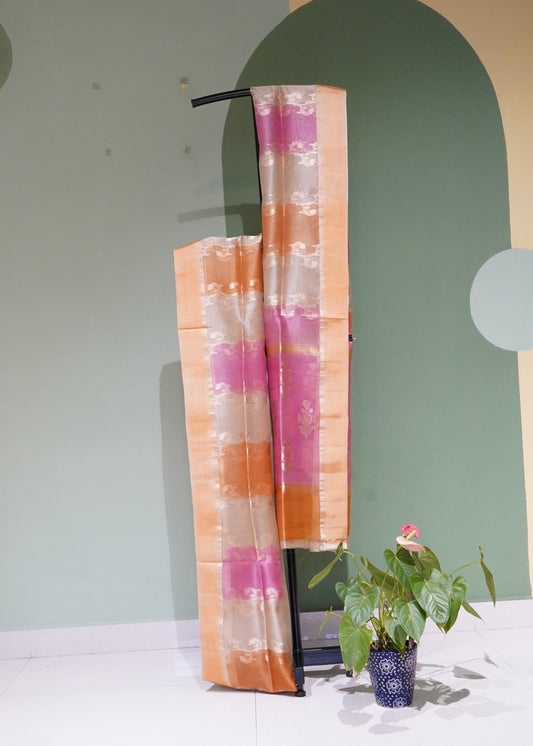 Mauve Banaras Rangkaat Kora Pure Silk Handloom Saree