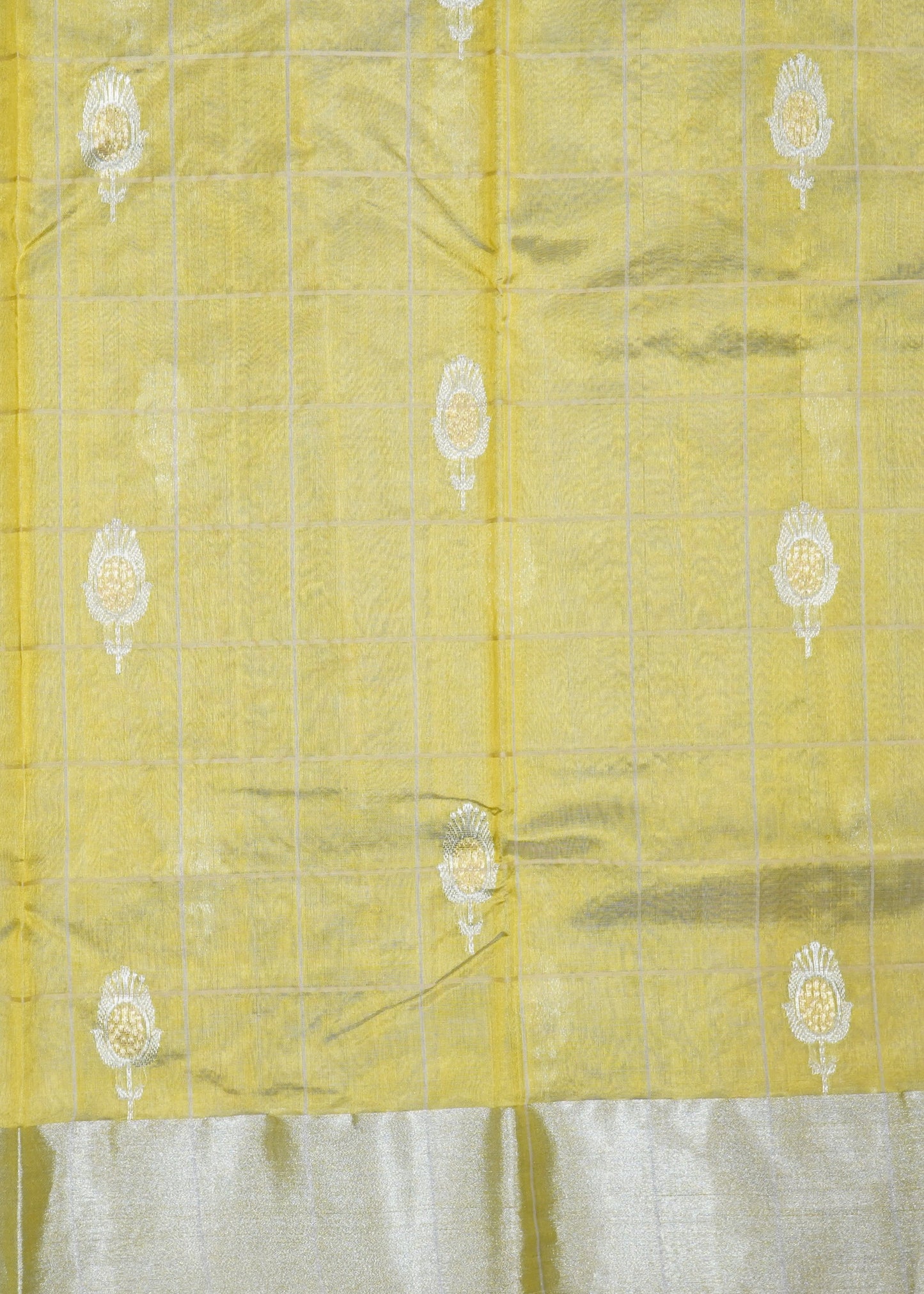 Gold Yellow Chanderi Checks Eknaal Buti Pure Silk Handloom Saree