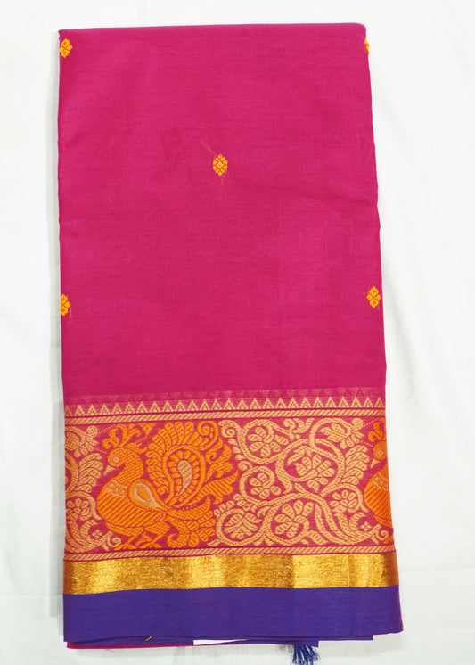 Pink Chettinadu Zari Buti Pure Cotton Handloom Saree