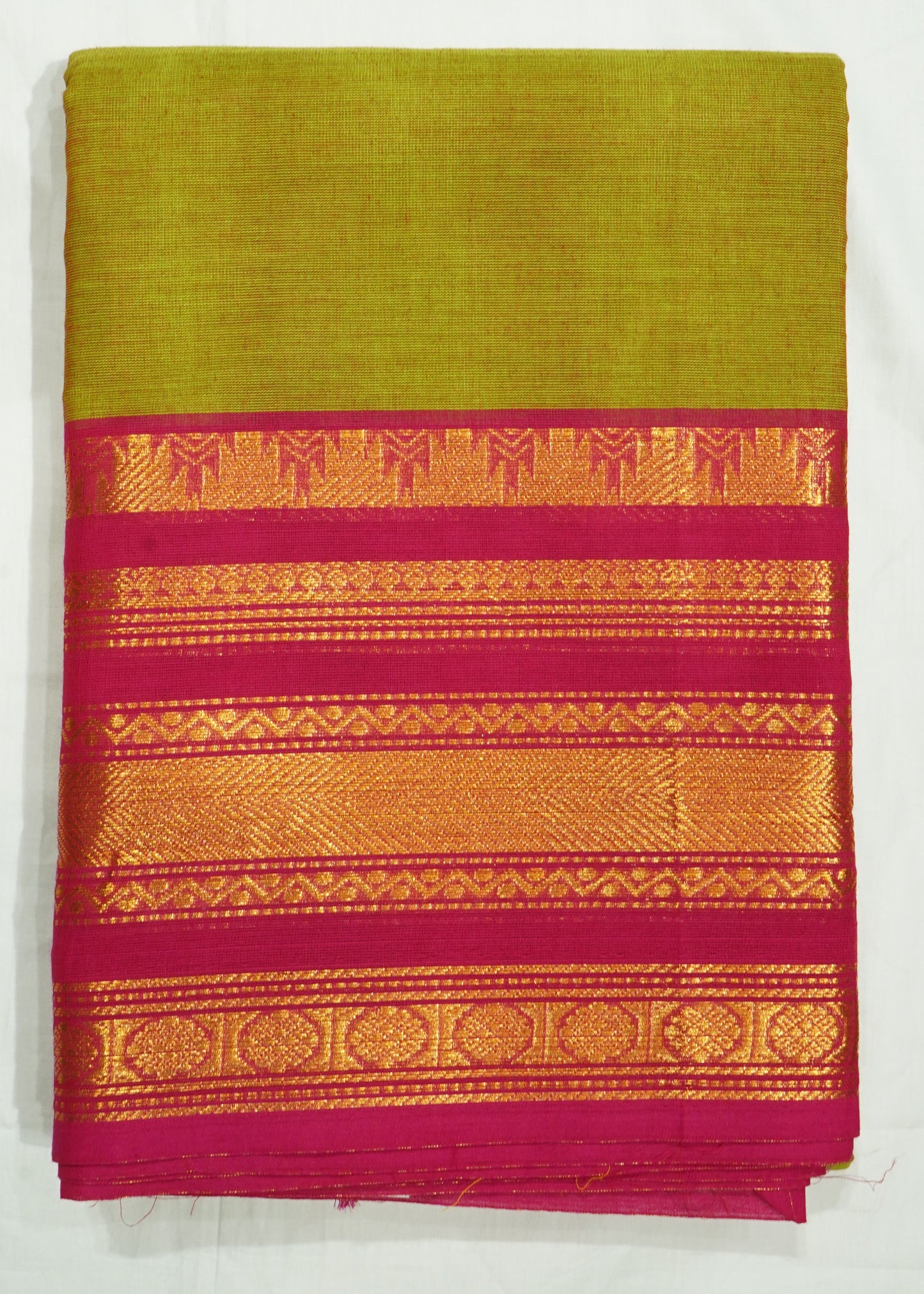 Green Chettinadu Plane Zari Border Pure Cotton Handloom Saree
