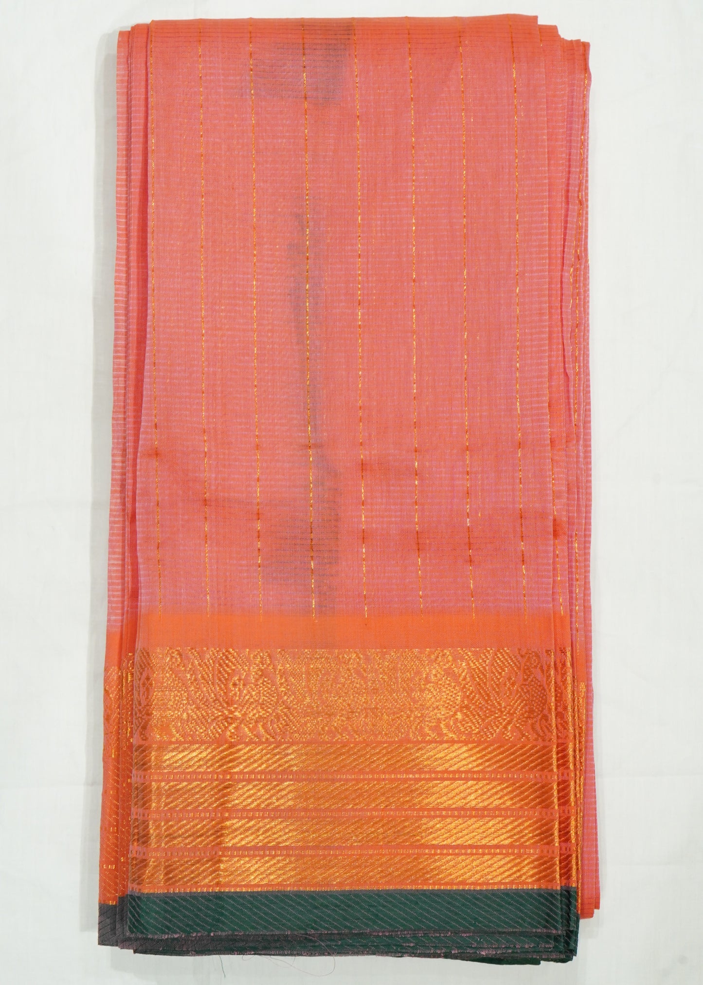 Apricot Peteru Zari Border Pure Silk Cotton Handloom Saree