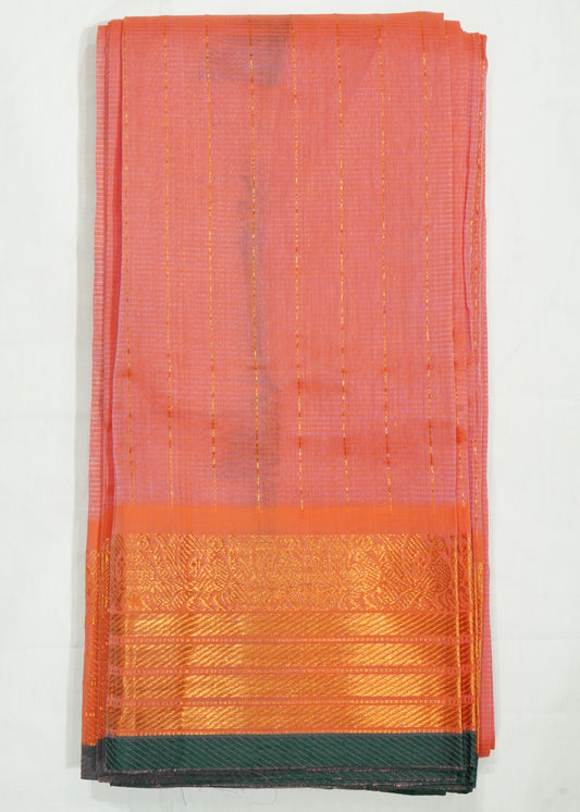 Apricot Peteru Zari Border Pure Silk Cotton Handloom Saree