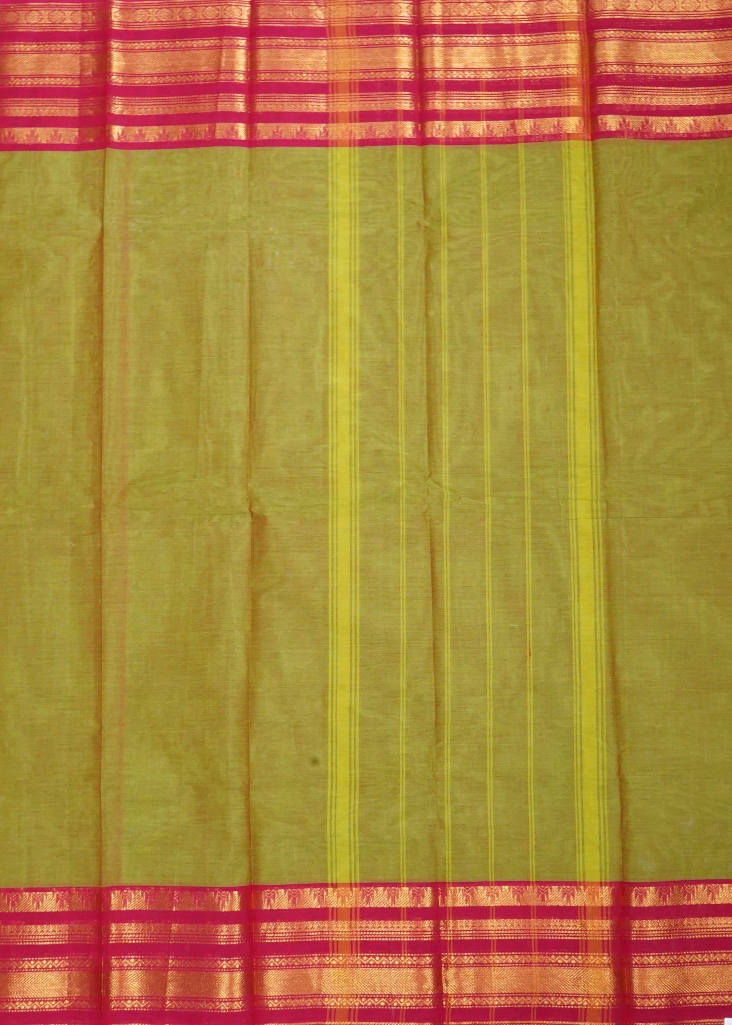 Green Chettinadu Plane Zari Border Pure Cotton Handloom Saree