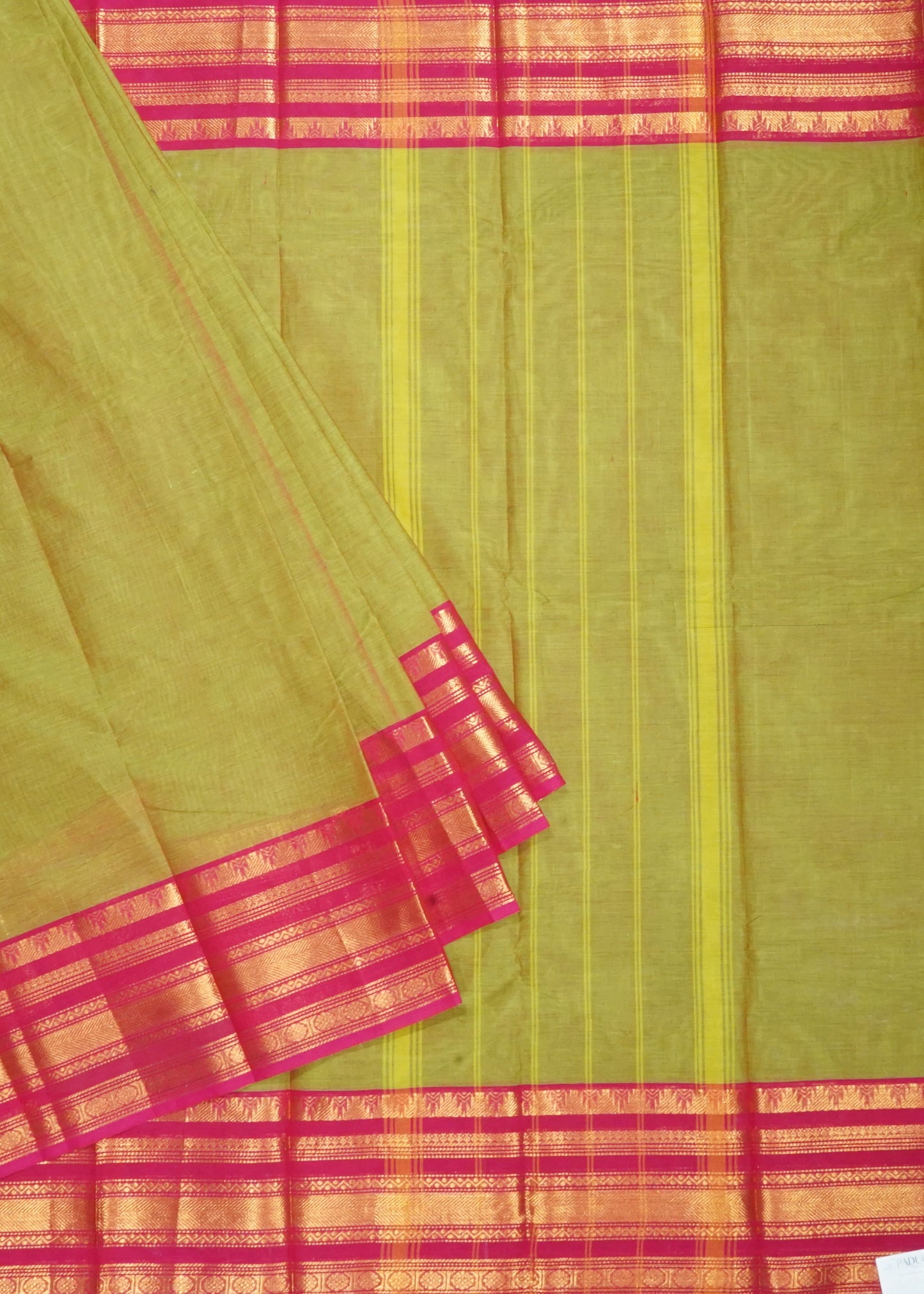 Green Chettinadu Plane Zari Border Pure Cotton Handloom Saree